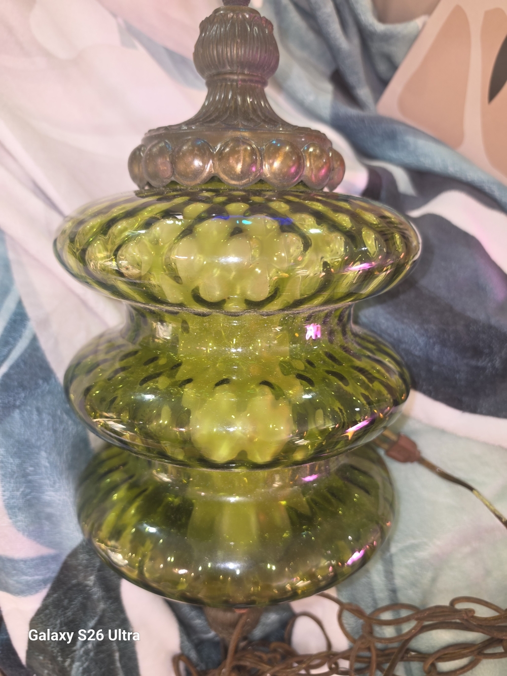 Vintage Green Swirl Glass Hanging Lamp - Picture 3 of 6